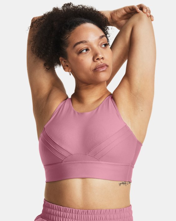 Women's UA Infinity Mid Pintuck Sports Bra in Pink image number 2